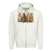 Oatmeal Heather merry christmas leopard trees Zipper Hoodie - CowGirlArtShop