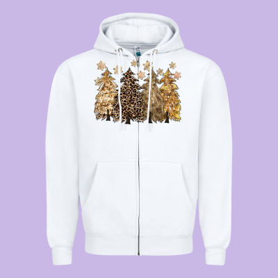Merry Christmas Leopard Trees Zipper Hoodie Designed By Cowgirlartshop
