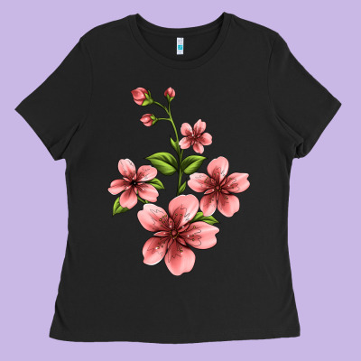 Pink Flowers Hibiscus Ladies Tee Designed By Jasminsmagicworld