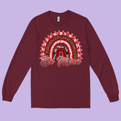 Be Mine Valentines Day Rainbow Long Sleeve Tee Designed By Ranaportraitstore