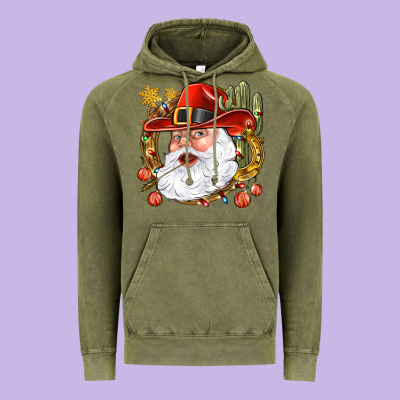 Cowboy Santa Vintage Hoodie Designed By Nancycooperartshop