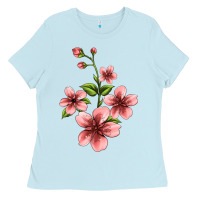 Baby Blue pink flowers hibiscus Ladies Tee - Jasminsmagicworld