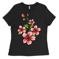 Black pink flowers hibiscus Ladies Tee - Jasminsmagicworld