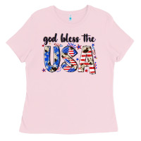 Bubblegum Pink god bless the usa Ladies Tee - NancyCooperArtShop