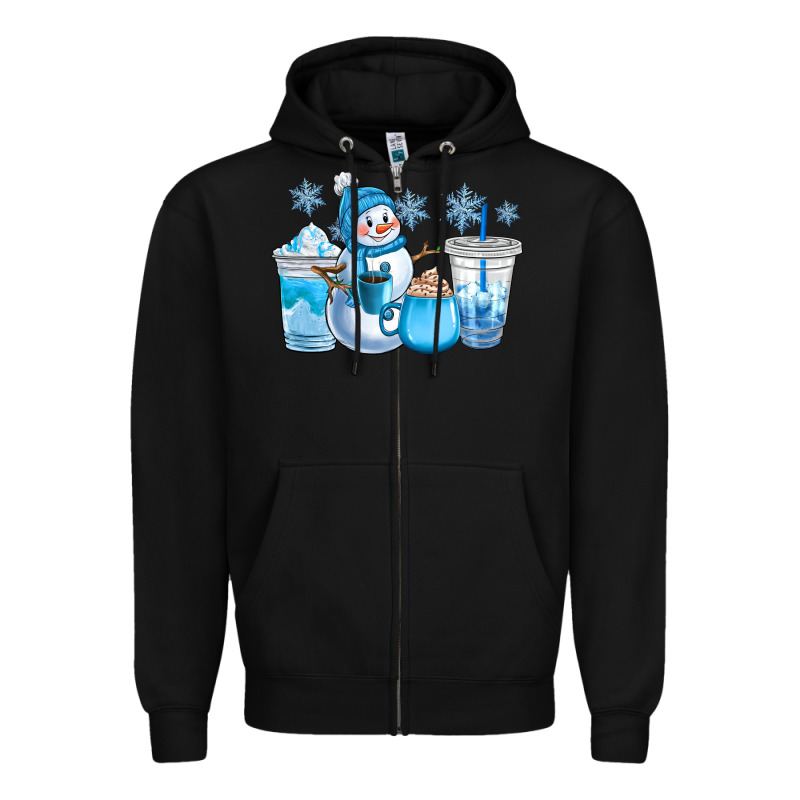Winter Snowman Coffee Cups Zipper Hoodie by CowGirlArtShop | Teevron