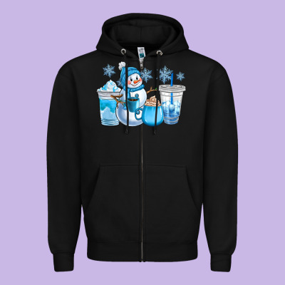 Winter Snowman Coffee Cups Zipper Hoodie Designed By Cowgirlartshop