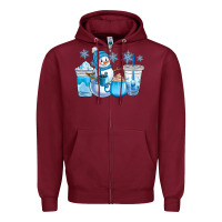 Burgundy winter snowman coffee cups Zipper Hoodie - CowGirlArtShop