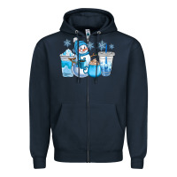 Navy winter snowman coffee cups Zipper Hoodie - CowGirlArtShop