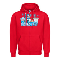 Red winter snowman coffee cups Zipper Hoodie - CowGirlArtShop