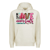 Oatmeal Heather love never fails Premium Hoodie - OliviaCreatesArt