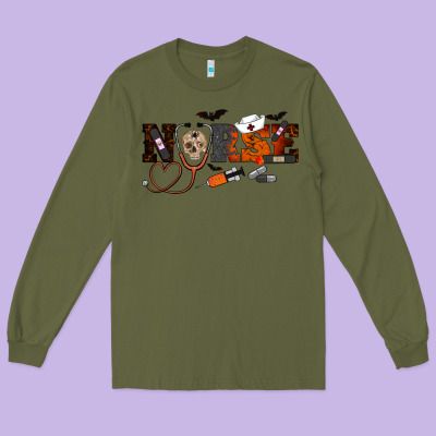 Halloween Nurse Long Sleeve Tee Designed By Ranaportraitstore