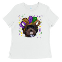 White Mardi Gras Havanese Dog with Hat Ladies Tee - RanaPortraitStore