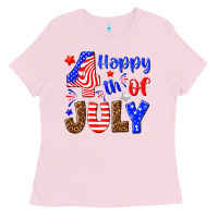 Bubblegum Pink happy 4th of july Ladies Tee - NancyCooperArtShop