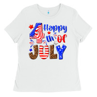 White happy 4th of july Ladies Tee - NancyCooperArtShop