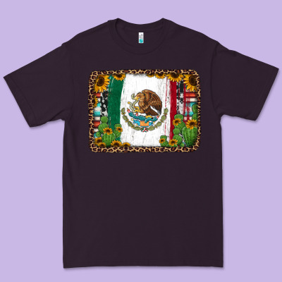 Mexican Flag Background With Cactus And Sunflower Premium Tee Designed By Jasminsmagicworld