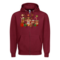Burgundy reindeer coffe cups christmas Zipper Hoodie - CowGirlArtShop