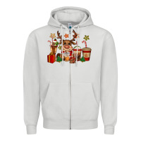 Dove Grey reindeer coffe cups christmas Zipper Hoodie - CowGirlArtShop