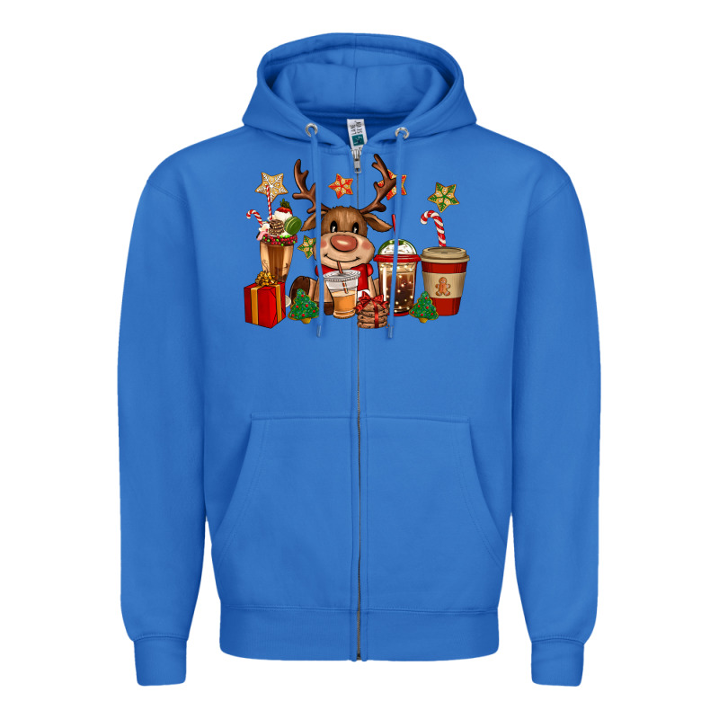 Reindeer Coffe Cups Christmas Zipper Hoodie by CowGirlArtShop | Teevron