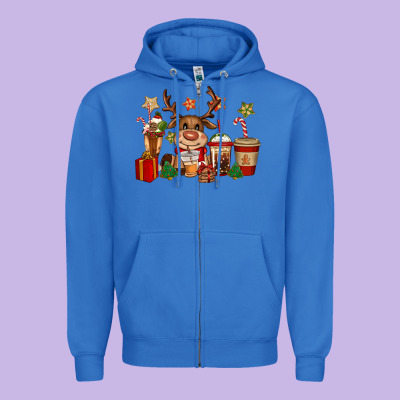 Reindeer Coffe Cups Christmas Zipper Hoodie Designed By Cowgirlartshop