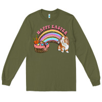 Army Green Happy Easter Bunny And Egg Basket Rainbow Long Sleeve Tee - RanaPortraitStore