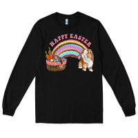 Black Happy Easter Bunny And Egg Basket Rainbow Long Sleeve Tee - RanaPortraitStore