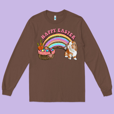 Happy Easter Bunny And Egg Basket Rainbow Long Sleeve Tee Designed By Ranaportraitstore