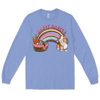 Colony Blue Happy Easter Bunny And Egg Basket Rainbow Long Sleeve Tee - RanaPortraitStore