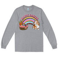Heather Grey Happy Easter Bunny And Egg Basket Rainbow Long Sleeve Tee - RanaPortraitStore
