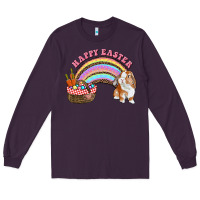 Plum Happy Easter Bunny And Egg Basket Rainbow Long Sleeve Tee - RanaPortraitStore