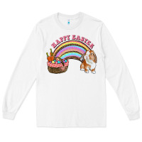 White Happy Easter Bunny And Egg Basket Rainbow Long Sleeve Tee - RanaPortraitStore