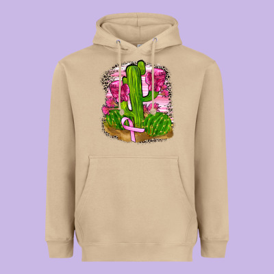 Breast Cancer Cactus Heavyweight Hoodie Designed By Fadigitalartstudio