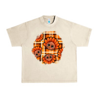Sandshell Thanksgiving Turkey With Tartan Patch Urban Heavy Tee - BundleAndBundleShop