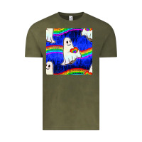Vintage Olive Pride lgbtq ghosts and heart with rainbow seamless Vintage Tee - BundleAndBundleShop