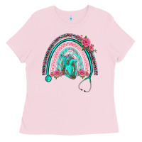 Bubblegum Pink nurse life spring stethoscope heart rainbow Ladies Tee - BarkalooDesign