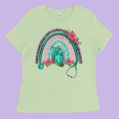 Nurse Life Spring Stethoscope Heart Rainbow Ladies Tee Designed By Barkaloodesign