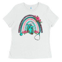 White nurse life spring stethoscope heart rainbow Ladies Tee - BarkalooDesign