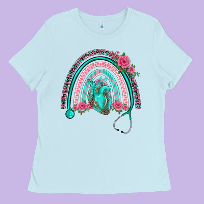 Nurse Life Spring Stethoscope Heart Rainbow Ladies Tee Designed By Barkaloodesign