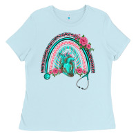 Baby Blue nurse life spring stethoscope heart rainbow Ladies Tee - BarkalooDesign
