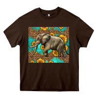 Chocolate Brown western sunflowers elephant Heavy Core Tee - LillyAllenDesigns