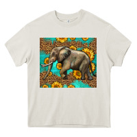 Cream western sunflowers elephant Heavy Core Tee - LillyAllenDesigns