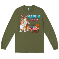 Army Green Happy Easter Bunny And Egg Basket Long Sleeve Tee - RanaPortraitStore