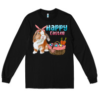 Black Happy Easter Bunny And Egg Basket Long Sleeve Tee - RanaPortraitStore
