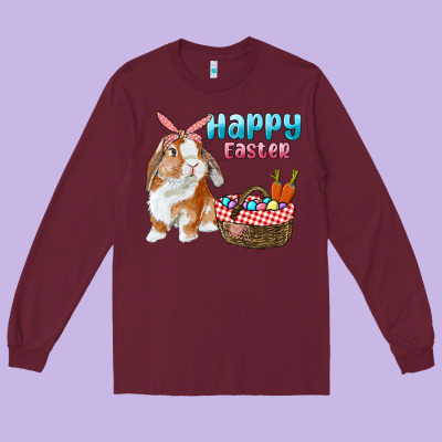 Happy Easter Bunny And Egg Basket Long Sleeve Tee Designed By Ranaportraitstore