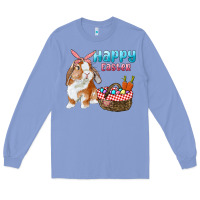 Colony Blue Happy Easter Bunny And Egg Basket Long Sleeve Tee - RanaPortraitStore