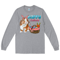 Heather Grey Happy Easter Bunny And Egg Basket Long Sleeve Tee - RanaPortraitStore