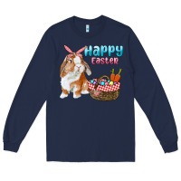 Navy Happy Easter Bunny And Egg Basket Long Sleeve Tee - RanaPortraitStore