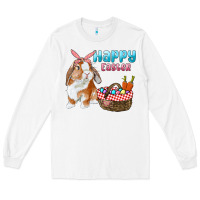 White Happy Easter Bunny And Egg Basket Long Sleeve Tee - RanaPortraitStore