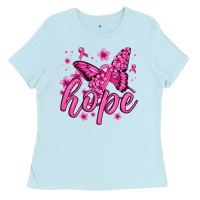 Baby Blue hope breast cancer butterfly Ladies Tee - Jasminsmagicworld