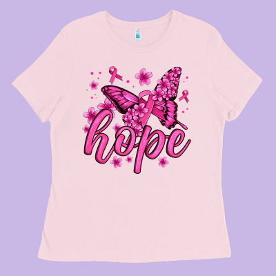 Hope Breast Cancer Butterfly Ladies Tee Designed By Jasminsmagicworld