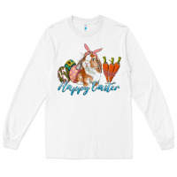 White happy easter bunny carrots and eggs Long Sleeve Tee - RanaPortraitStore